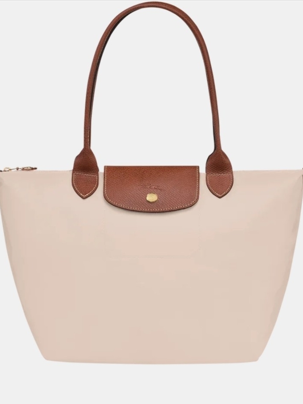 Longchamp Beige Tote with Brown Leather Trim